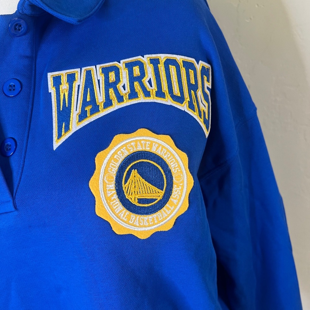 Golden State Warriors Pro Standard NBA Cropped Polo Sweatshirt Women Size S Blue - Picture 2 of 8